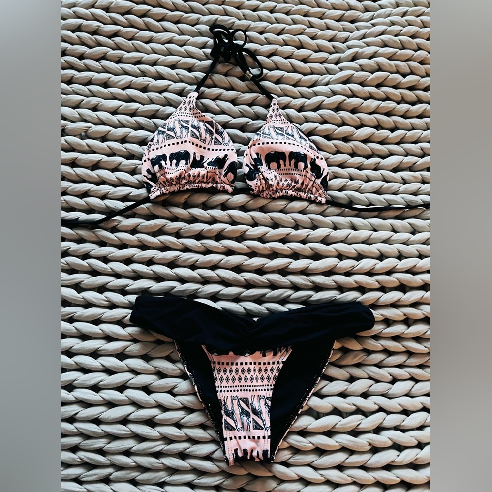 Guria Brazillian Boho Swimwear Pink and Black Elephant Print Bikini Set - Picture 5 of 12